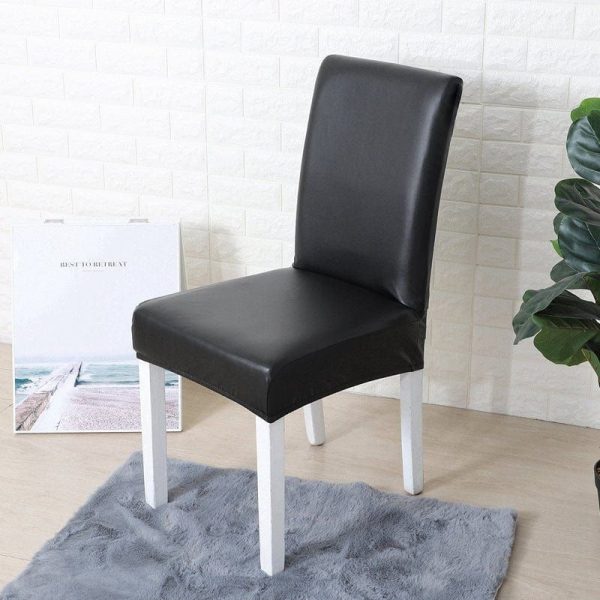 housses extensibles de chaise en simili cuir noir